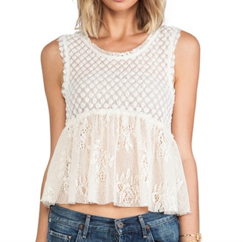 Free People Varsity Lace Peplum Tank Top